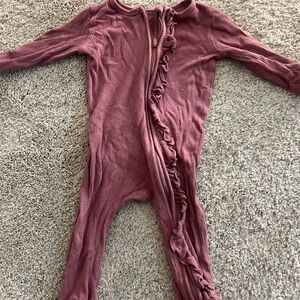 Caden Lane Ruffled Mauve Baby Onesie
